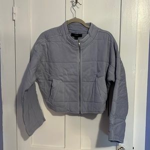 NWT forever 21 bomber jacket slate blue cotton crop zip up, dolman sleeves large